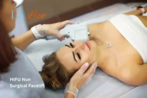 Woman having Hi-Fu to reduce wrinkles Temple Mills.