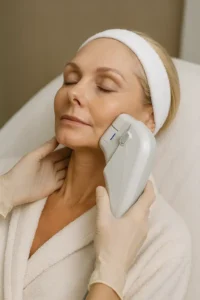 Woman receiving HIFU non surgical facelift treatment Temple Mills