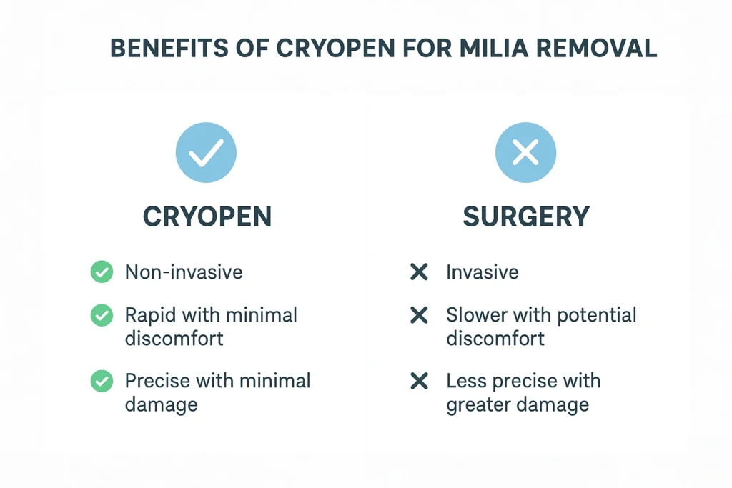 Benefits of cryopen for milia removal Temple Mills compared to surgical treatments.