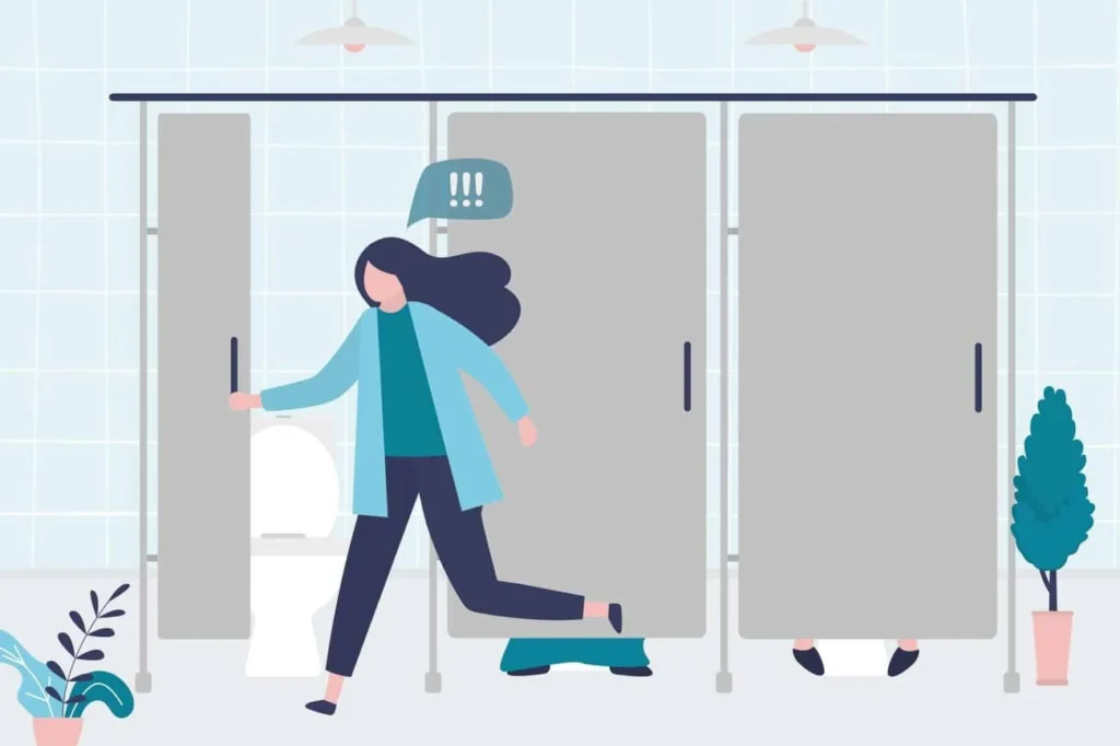 graphic of Urine incontinence Temple Mills woman running to the toilet.